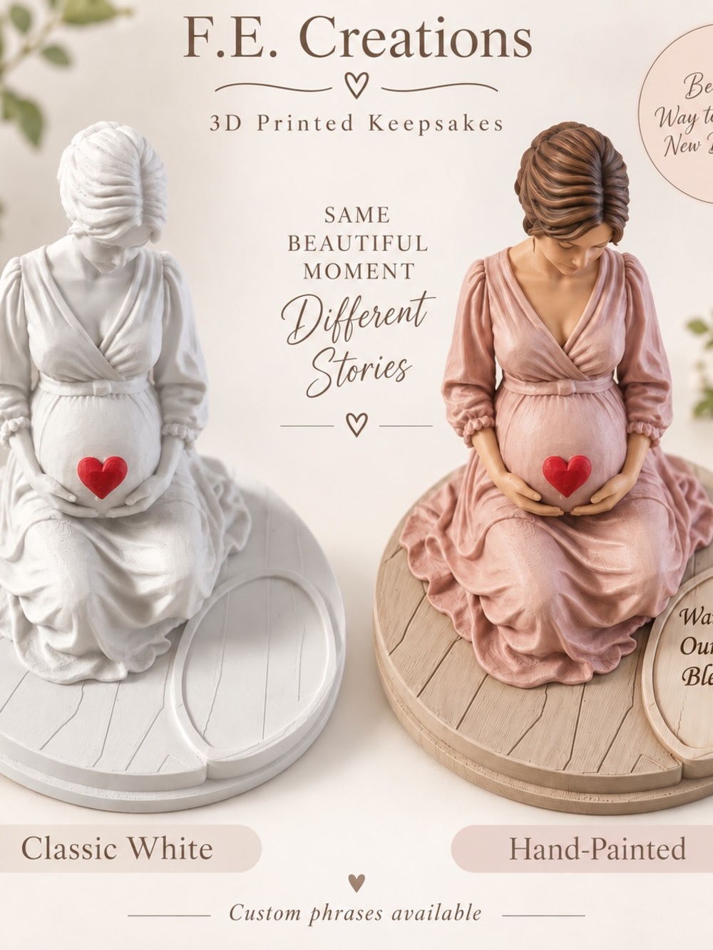 F.E. Creations Hand-Painted Pink Pregnant Mom Keepsake